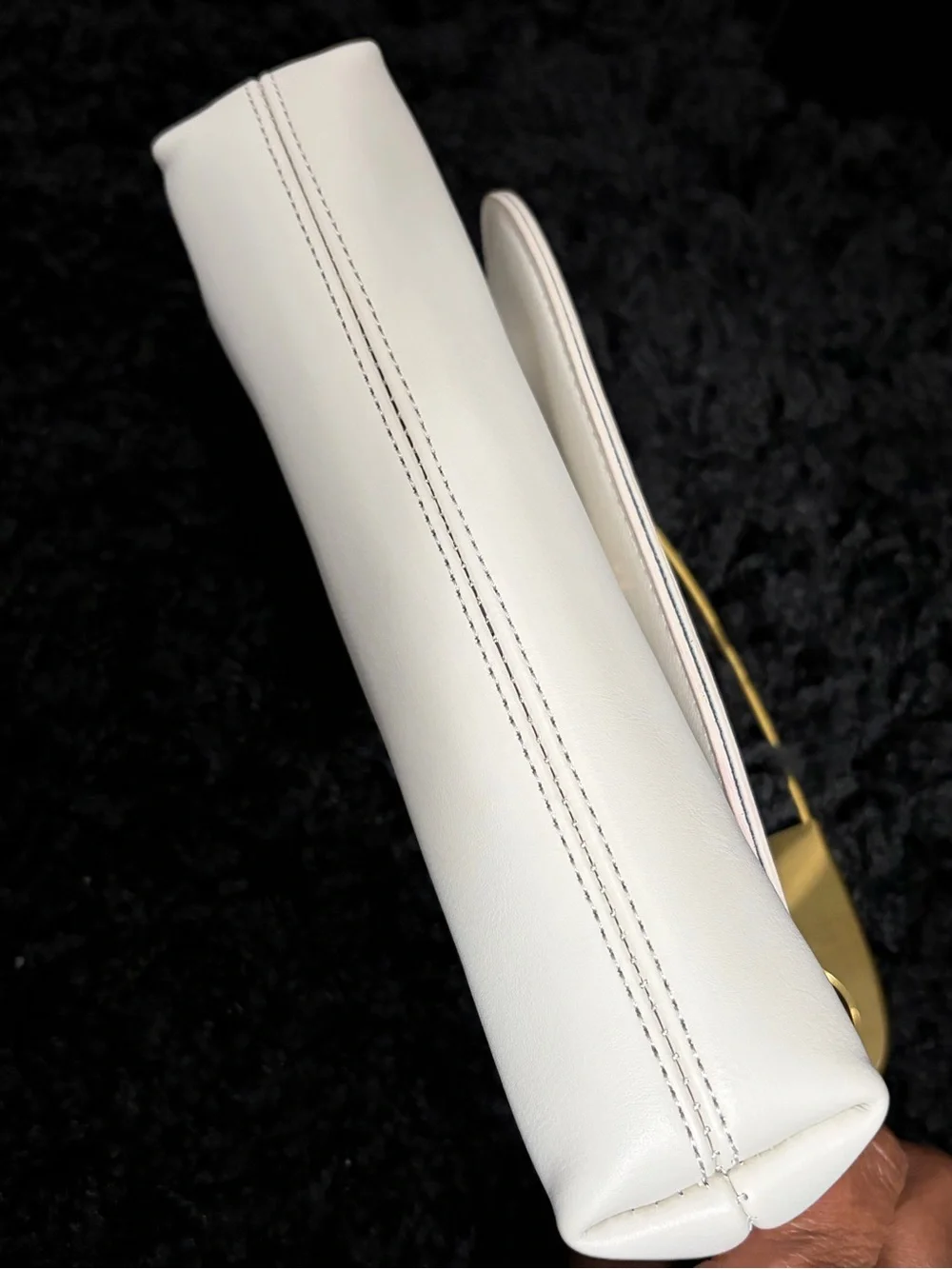 Off-White/Cream Faux Leather Safety Pin Top-Handle Women’s Bag with Gold Accent